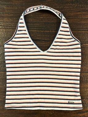 Hollister Must Have Collection Striped Halter Tank in White, Navy & Coral Pink